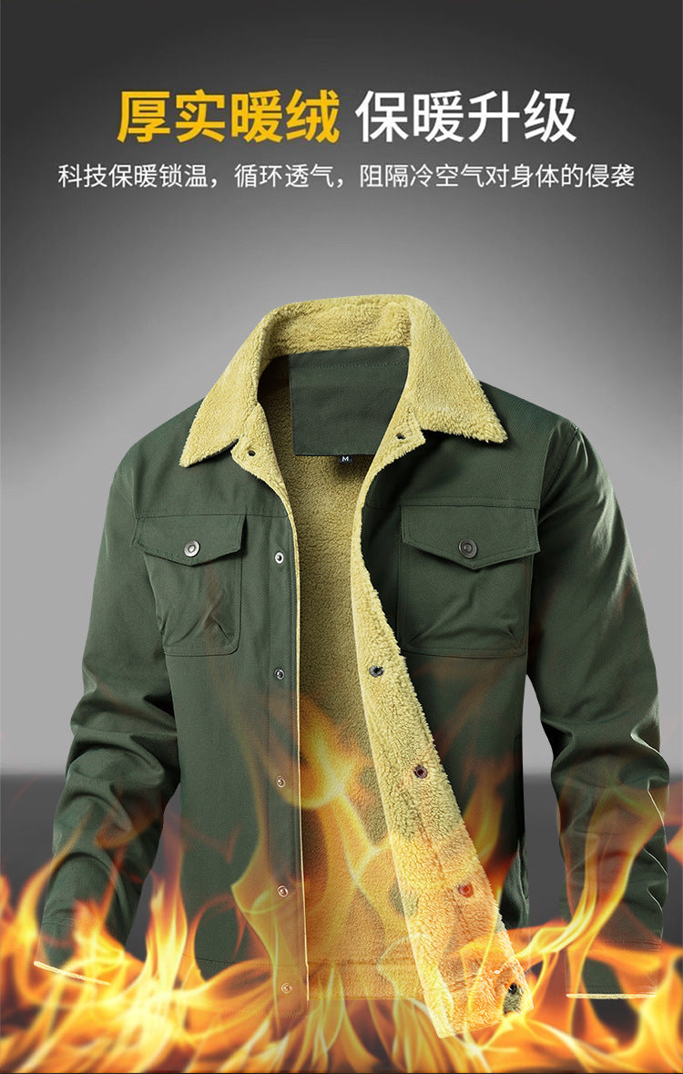 Men's Fleece-Lined Denim Jacket Winter Casual Loose Fit