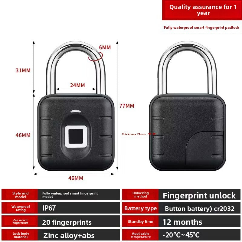 Smart Fingerprint Padlock Stainless Steel Digital Lock