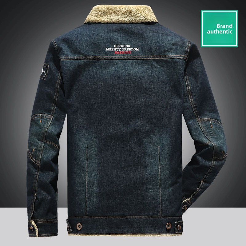 Men's Fleece-Lined Denim Jacket Winter Casual Loose Fit