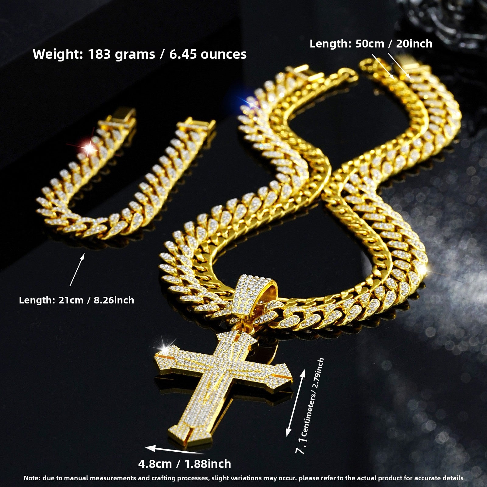 Hip Hop Cross Pendant Necklace and Bracelet Set