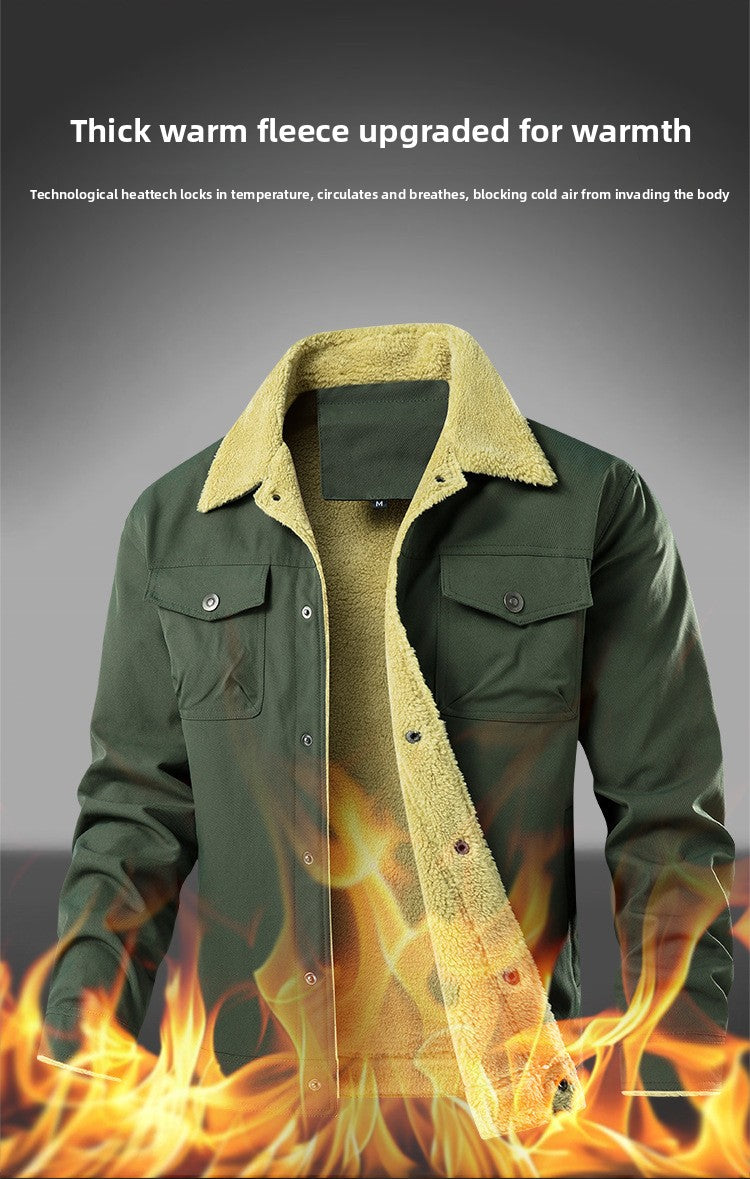 Men's Fleece-Lined Denim Jacket Winter Casual Loose Fit