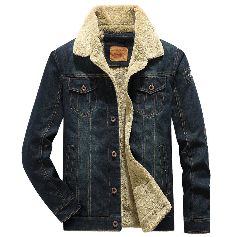Men's Fleece-Lined Denim Jacket Winter Casual Loose Fit