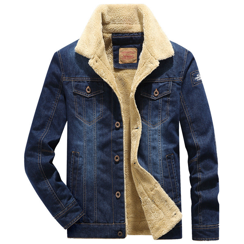 Men's Fleece-Lined Denim Jacket Winter Casual Loose Fit